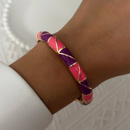 Elegant Enamel Dropped Glaze Flower Texture Bracelet For Women Retro Gold Plated Evil Eye Floral Zircon Bangle Party Jewelry