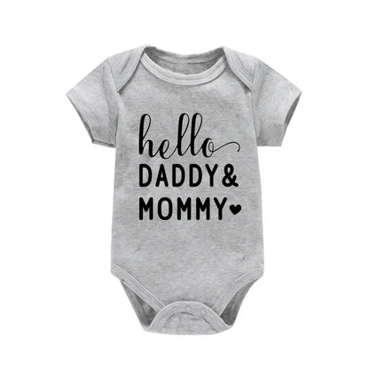 Hello Daddy Mommy Newborn Baby Bodysuit Pure Cotton Short Sleeve Summer Jumpsuit Cute Baby Onesie
