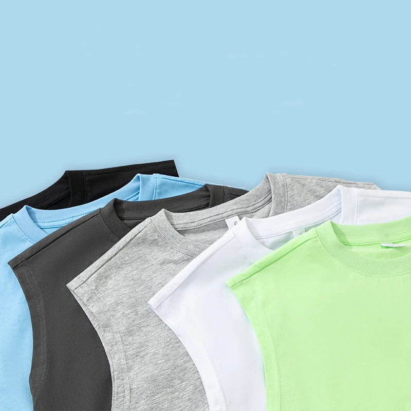 1pcs Kids 100% Cotton Vest Summer Classic Basic Fashion Tank Top Students Solid Sleeveless Tops Children Round Neck Comfort Vest