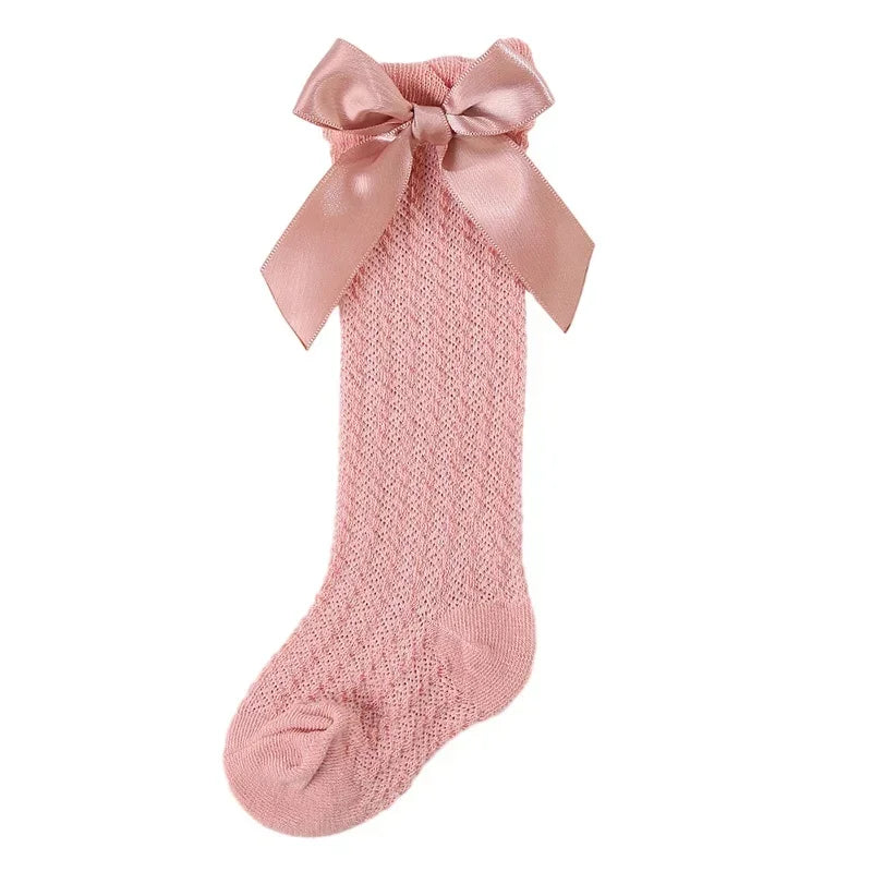 Baby Girl Socks Summer Fall Toddlers Bow Long Sock Kids Knee High Soft Cotton Mesh Bow Decorative Lace Stocking 0-3Year