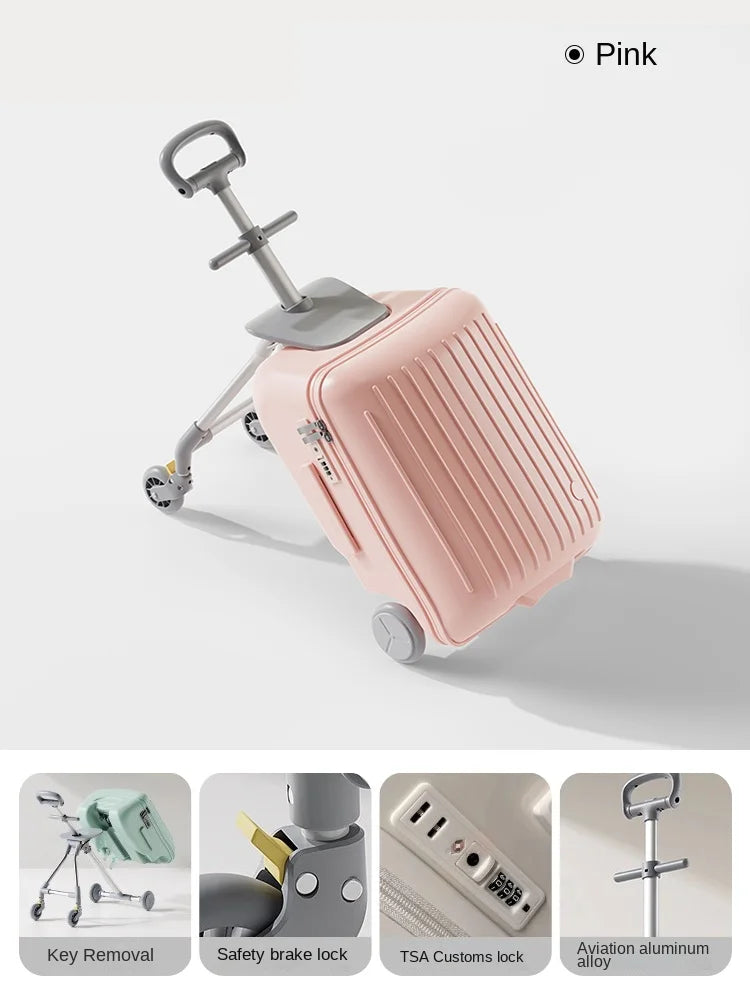 Children's Unisex Stroller Luggage Trolley Foldable Luggage Baby Ride on Suitcase 20 inch Carry-On Detachable Travel Suitcases