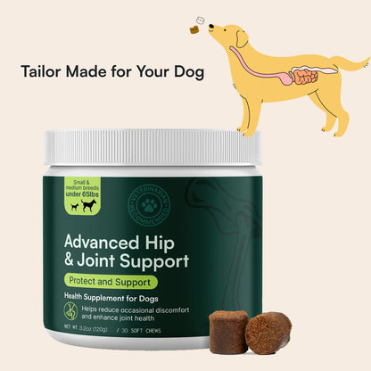 Advanced Dog Hip and Joint Supplement with Glucosamine, Omega 3 & MSM - 60 Pork Flavored Chews for Small and Medium Dog Breeds