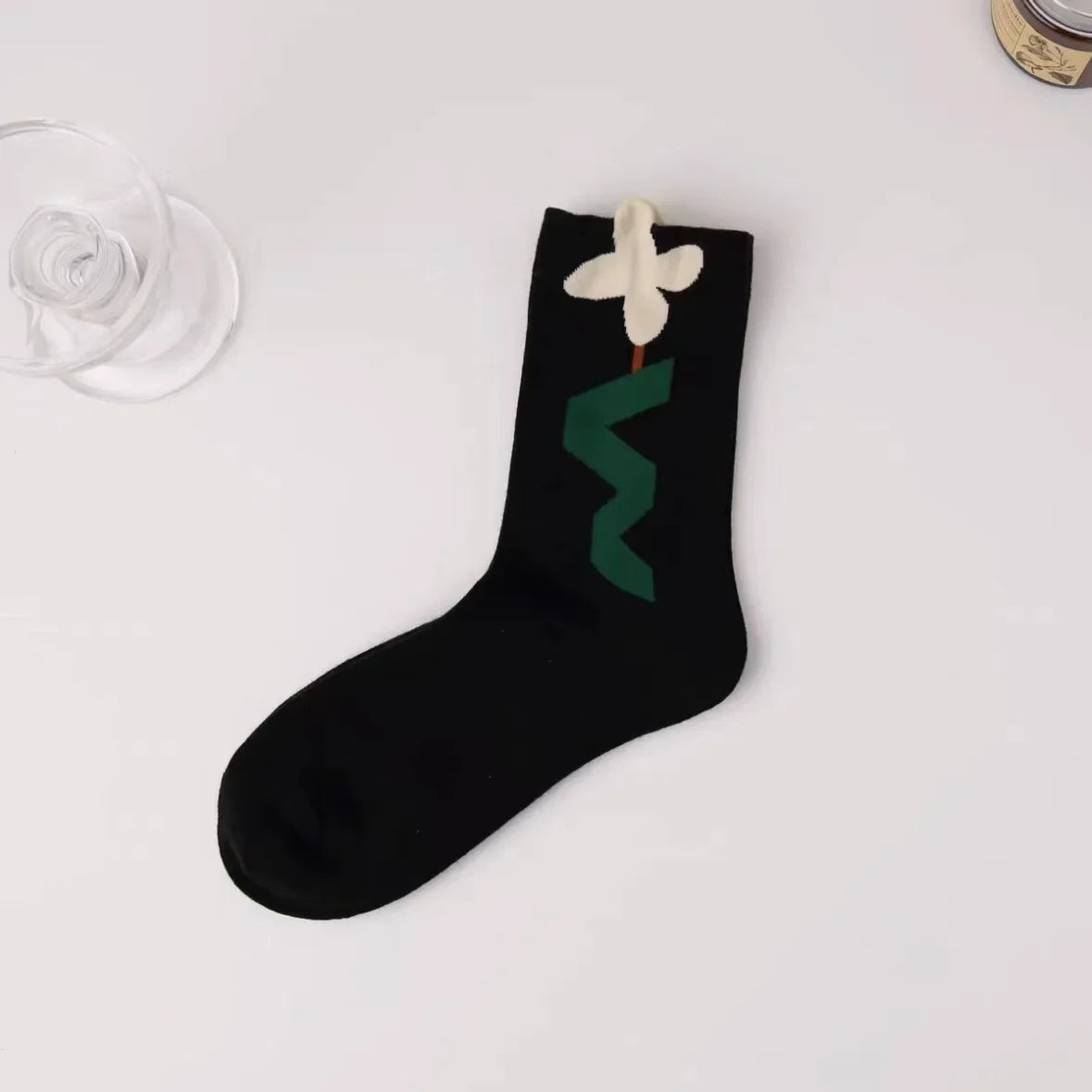 New Style Crew Socks for Women Spring Fashion Cute Flower Long Cotton Socks Japanese Style Breathable Casual Trendy Absorb Sweat