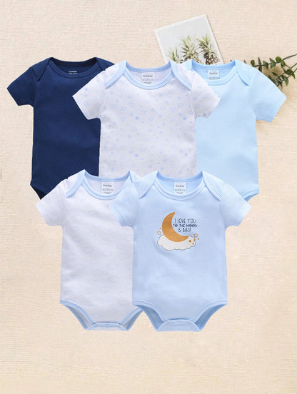 New Baby Boy Clothes Summer 100%Cotton Blue Grey Tie Print Three Piece Short Sleeve Bodysuit Pants Vetements Bebe For 0-12M