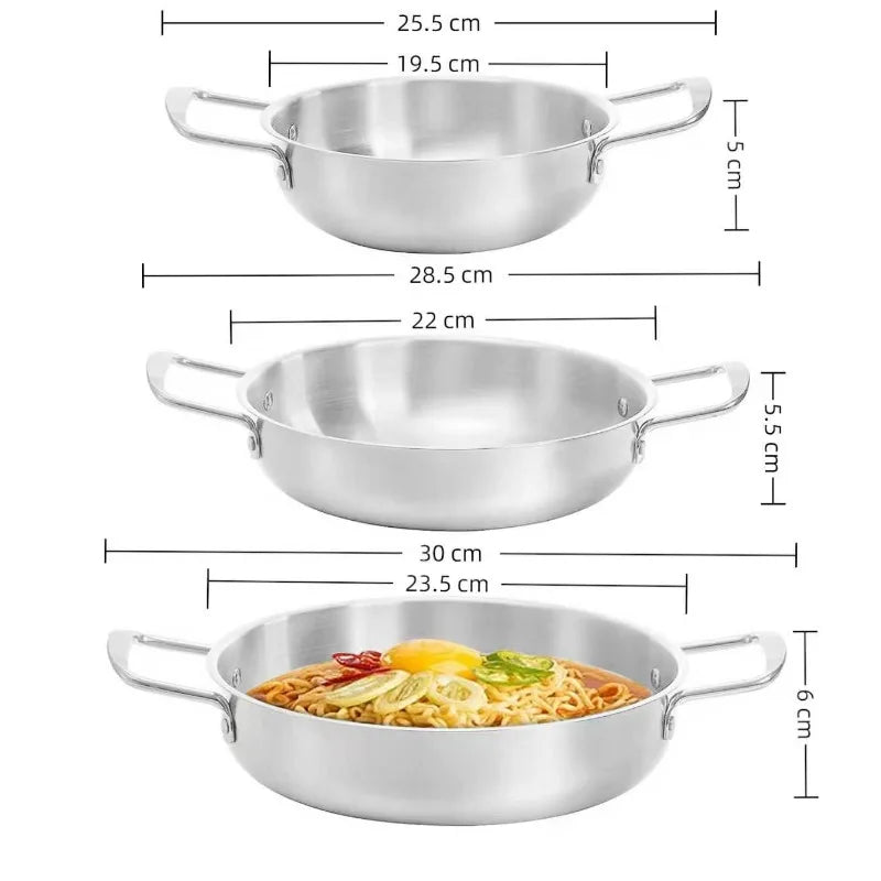 3pcs Stainless Steel Hot Pot Dual Handles Induction Compatible Ramen Seafood Cookware Utility Tool Kit Sets Pro Super Essentials