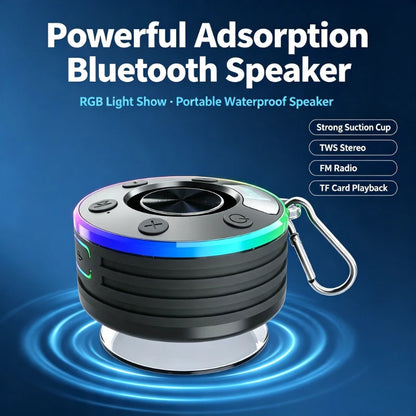 Portable Mini Bluetooth 5.3 Wireless Speaker, Powerful Suction Cup Design With RGB Ambient Light, TWS Stereo Pairing, TF Card & FM Radio Supported For Outdoor Shower Use
