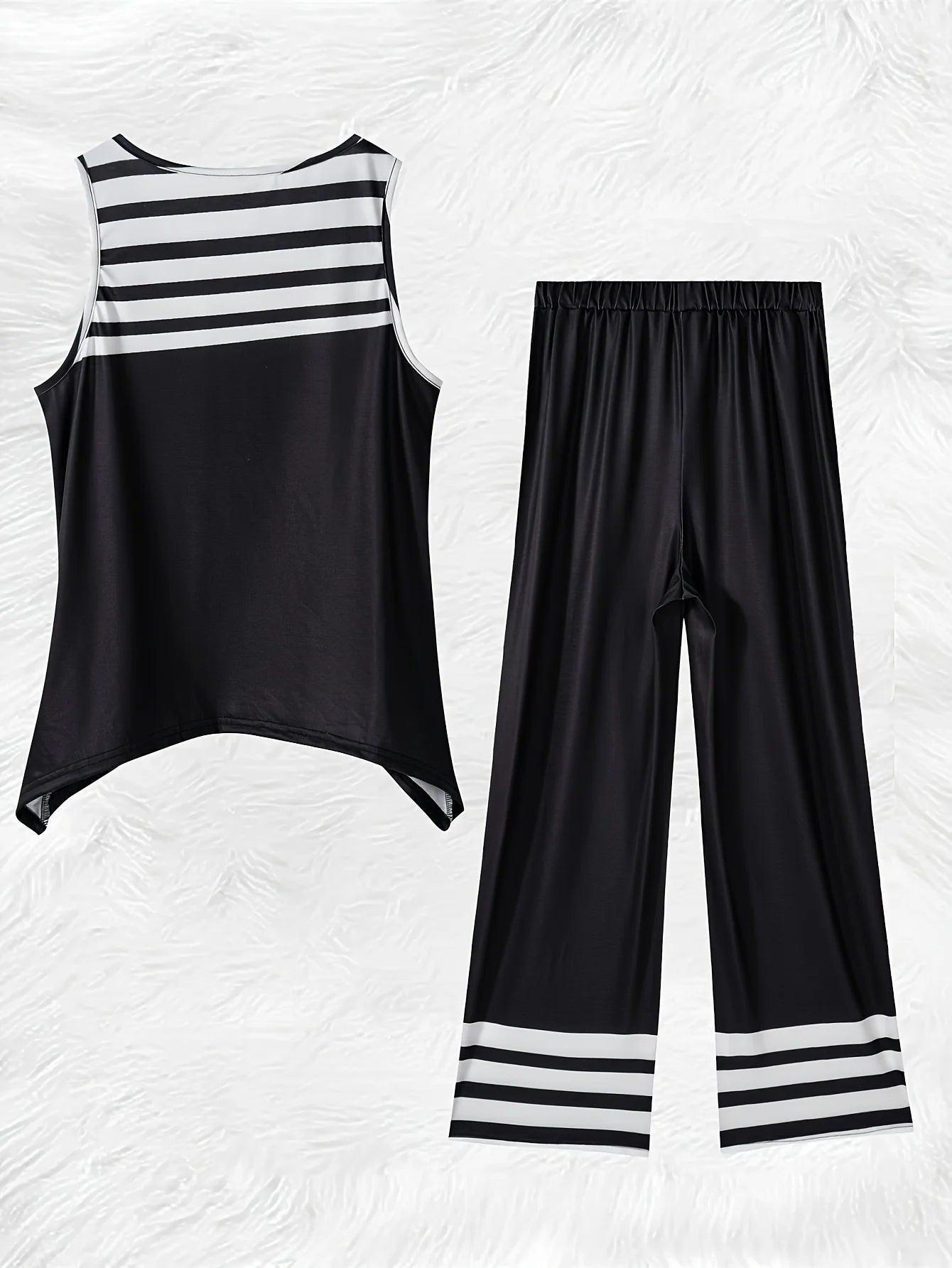 Printed Design Spring and Summer collection Black And White Stripes Pattern vacation style women's pants suit