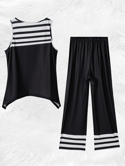 Printed Design Spring and Summer collection Black And White Stripes Pattern vacation style women's pants suit
