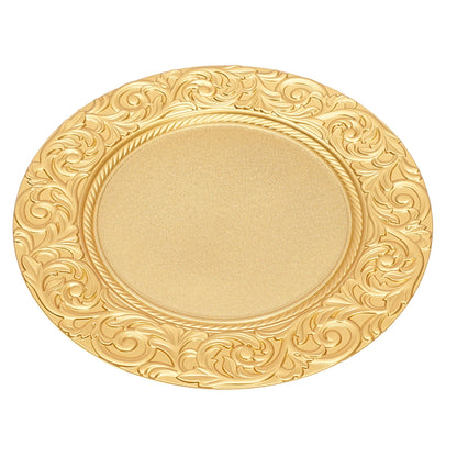 100-Pack Gold Charger Plates – Pp – 13" Embossed Rim – Spray Painted – Stackable – Elegant Wedding Banquet Party Table Decor
