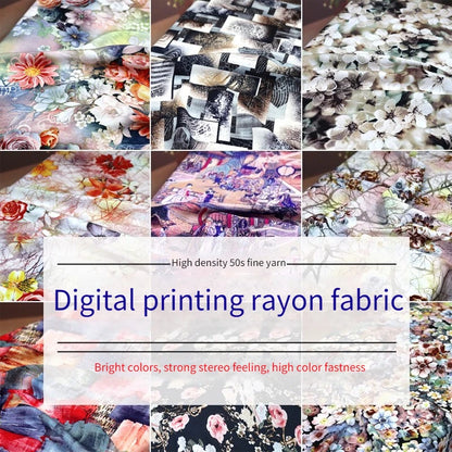 Digital Printed Rayon Fabric Summer By Meters for Women Dress Pajamas Cool Blankets Diy Sewing Soft Smooth Floral Textile Cloth
