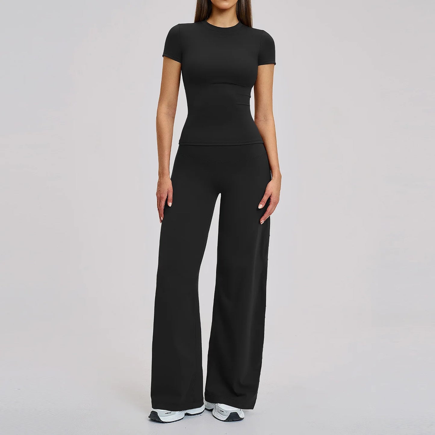 2PCS Yoga Set Women Workout Set Sportswear Gym Clothing Fitness Short Sleeve High Waist Leggings Running Cycling Sports Suits