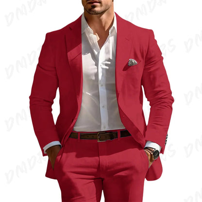 Classic Summer Men's Suit 2PCS For Wedding Formal Solid Suit Including Jacket Pants For Party Classic Occasion Clothing