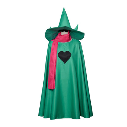Deltarune Ralsei Cosplay Full Set, 3 Pieces Green Cloak, Wizard Hat & Pink Scarf, Halloween Game Role Play Costume