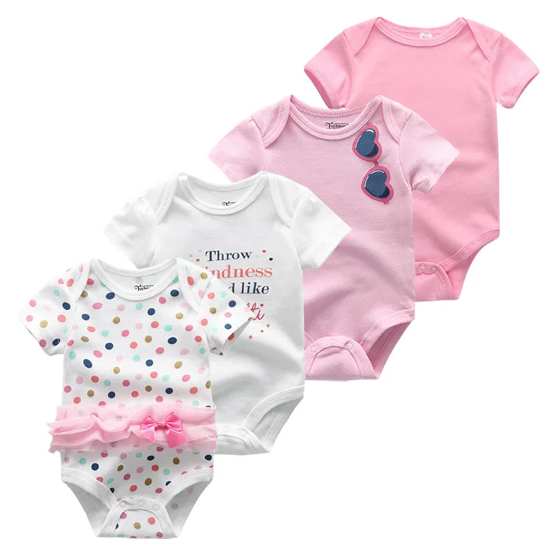 4Pieces Newborn Baby Boy Clothes Cartoon Cotton Romper Summer Short Sleeve Baby Girl Clothes 0-12M Print Bodysuit Bebes