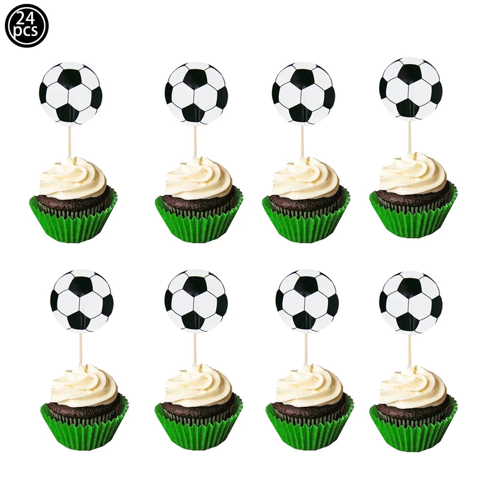 Soccer Ball Cake Topper Decorations Cupcakes Toppers Happy Birthday Sign Decor Football Theme Boy Girl Birthday Party Supplies