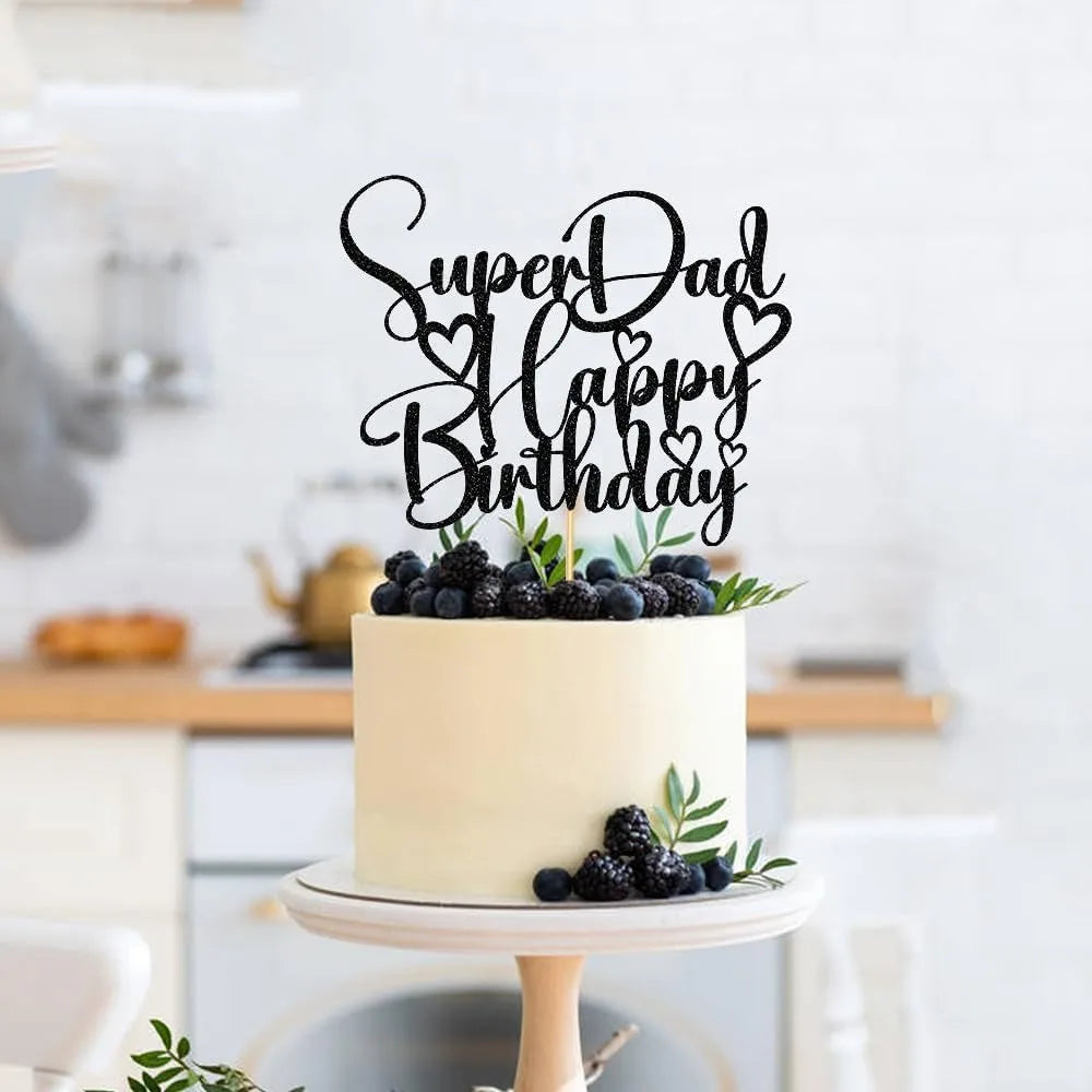 Super Dad Happy Birthday Cake Topper, Father's Day Party Decorations, Dad's Birthday World's Best Daddy Party Decorations Suppli