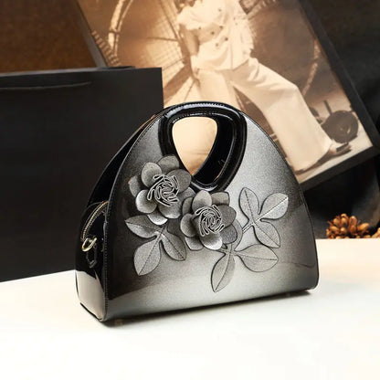Genuine Leather 2024 New Fashion Women Handbags Flowers Dumpling tote Bag Middle-aged Mother Single Shoulder Crossbody Bags