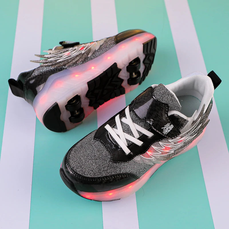 Kids' Light-up Roller Skates, 4-wheel Skate Shoes With Rechargeable LED Lights, Casual Breathable Sports Shoes for Students, Detachable Wheels