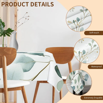 Green Leaves Square Tablecloth Waterproof Decorative Botanical Table Cloth Cover for Home Kitchen Dining Party Picnic Outdoor