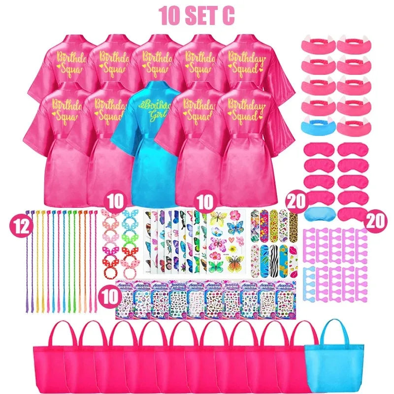 6-12Set Birthday Squad Robes Spa Party Favors for Kids Birthday Spa Party Robe for Girls Kimono Satin Robe Hot Pink Party Favor