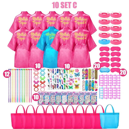6-12Set Birthday Squad Robes Spa Party Favors for Kids Birthday Spa Party Robe for Girls Kimono Satin Robe Hot Pink Party Favor