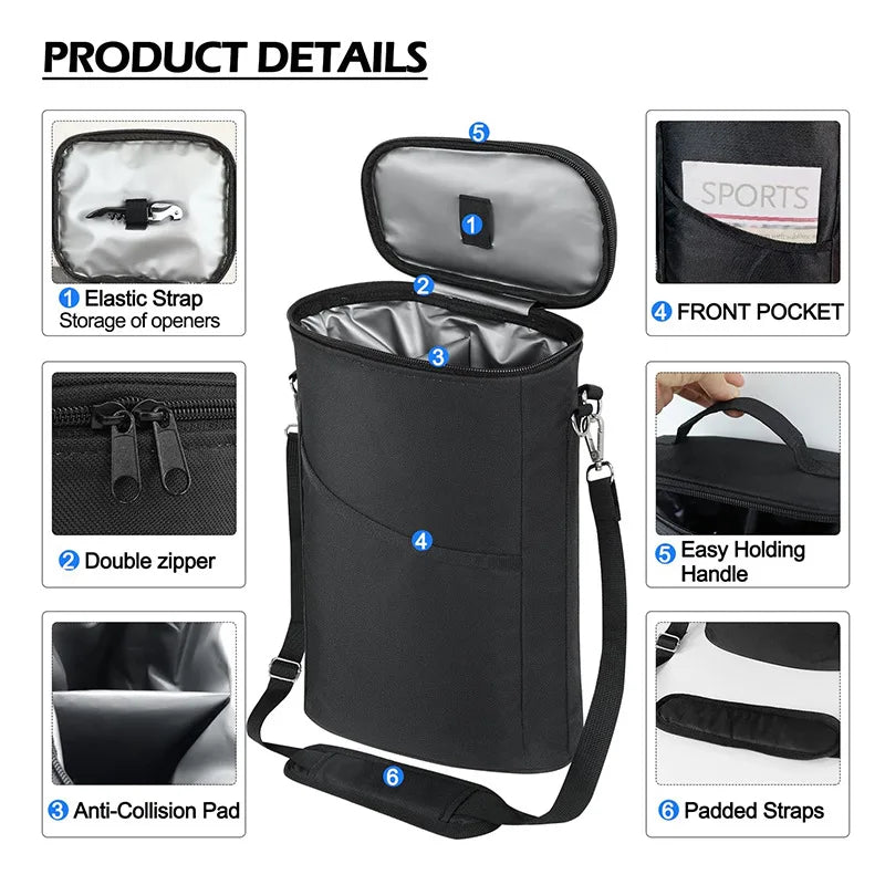Wine Carrier Tote,Insulated Leakproof Wine Cooler Bag, Wine Travel Bag for Picnic Beach, Portable Wine Bottle Carrying Case
