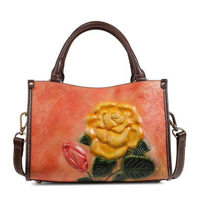 New Genuine Leather Handbag Retro Women's Casual Handcrafted Stroked Color Top Grain Cowhide Single Shoulder Crossbody Bag