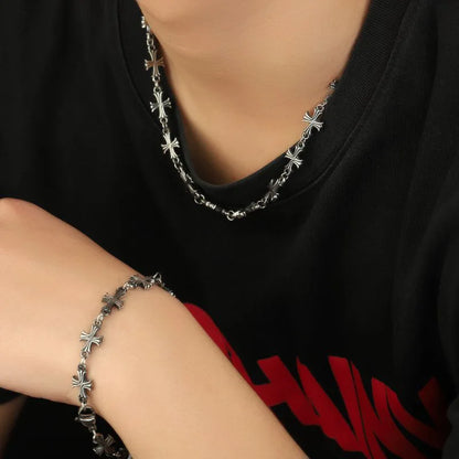 Punk Chain With Cross Necklace For Man Woman Hiphop Crosses Trend Jewelry Premium Clavicle Chain Gothic Bracelet Y2K Accessories