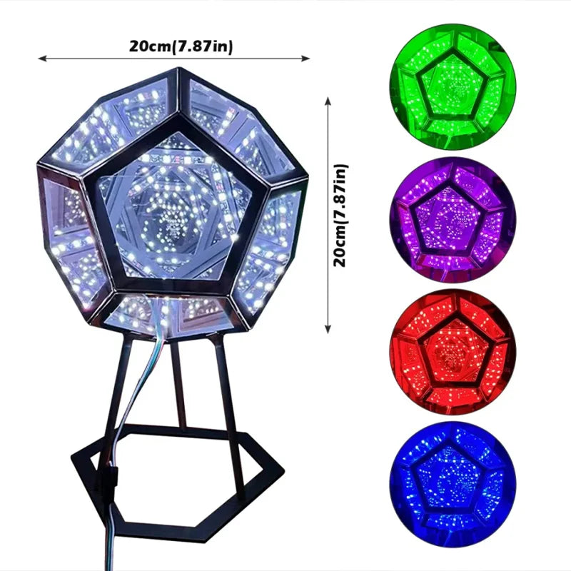 Dreamy Geometric Space LED Night Light with Stand Creative Color Christmas Birthday Gifts Infinity Dodecahedron Mirror Art Light