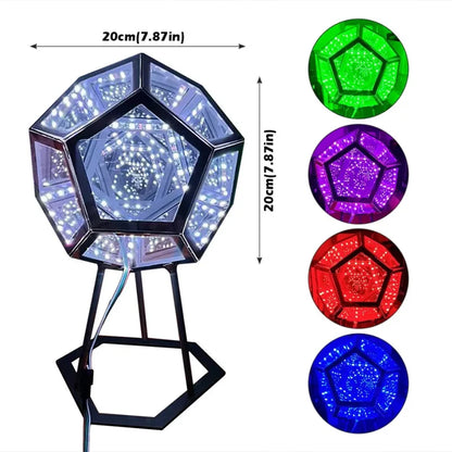 Dreamy Geometric Space LED Night Light with Stand Creative Color Christmas Birthday Gifts Infinity Dodecahedron Mirror Art Light