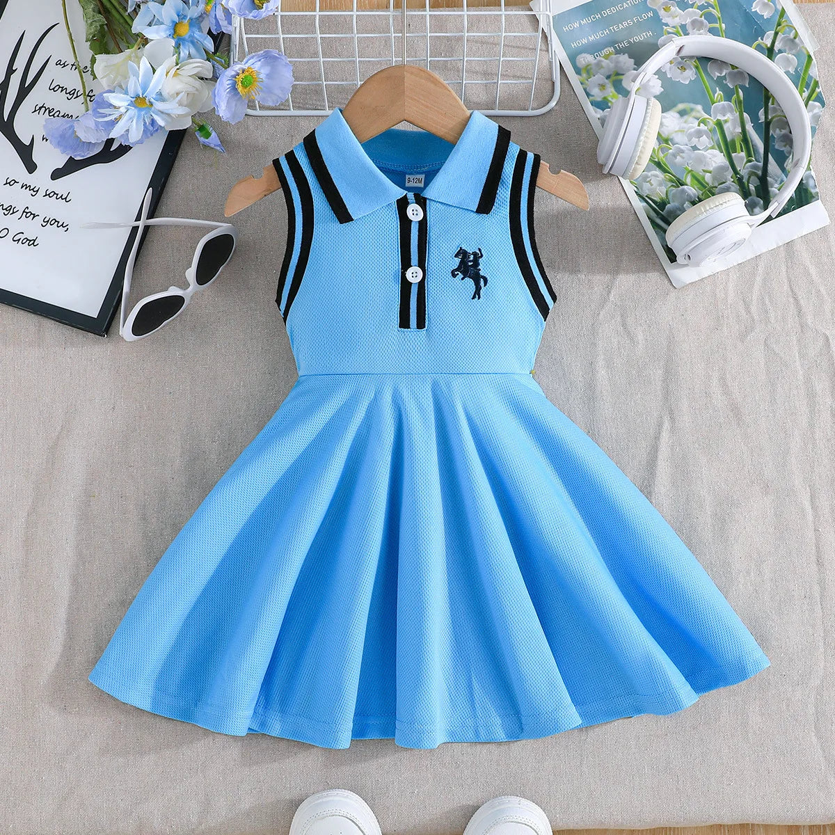 Prowow 0-3Y Baby Sporty Dresses 2025 Sleeveless Polo Dress For Girls Preppy Style Letter Baseball Dress Toddler Girl Clothes