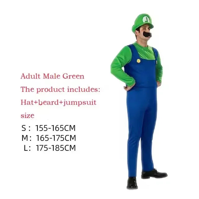 Disguise Men Luigi Deluxe Adult Costume Super Brothers Costume Cosplay Fancy Dress Outfit Halloween womens with Hat and Mustache
