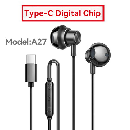 9D HIFI Heavy Bass Gaming Headphones Type-C Digital Chip Metal Magnetic Music Earbuds with Microphone In-Ear Headphone Universal