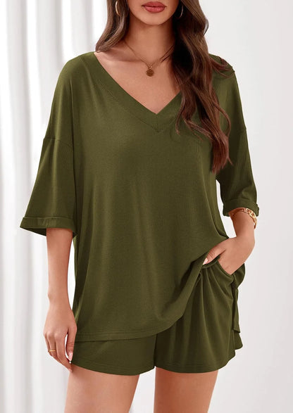 2026 Summer Solid Beach Set for Women Loose Casual Style Home and Outdoor Wear hort-Sleeve T-Shirt Shorts