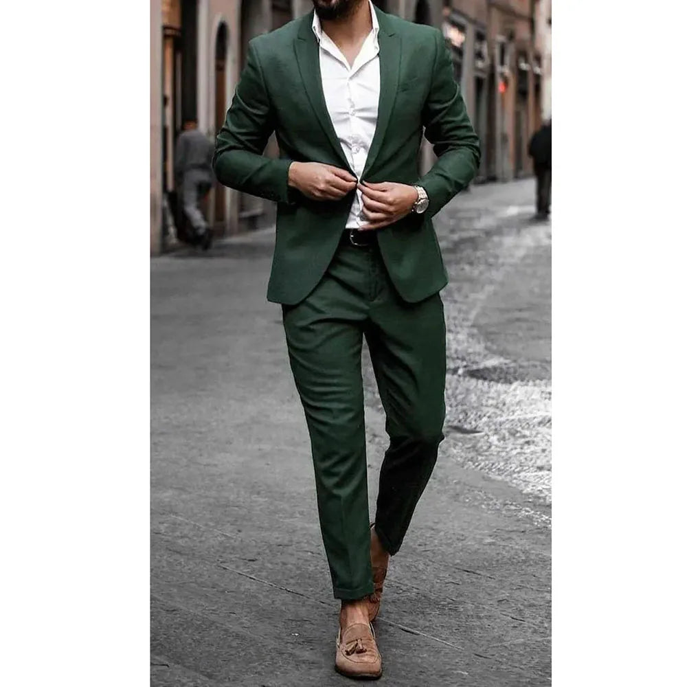 Men's Suit Set 2 Piece Stylish Blazer Pants Business Casual Groom Wedding Party Tuxedo Elegant Formal Slim Fit Male Suit