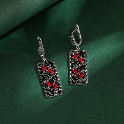 Ajojewel Black/Red Green Bohemian Jewelry Set For Women Colorful Zircon Crystal Geometric Ring Earrings Necklace & Pendant