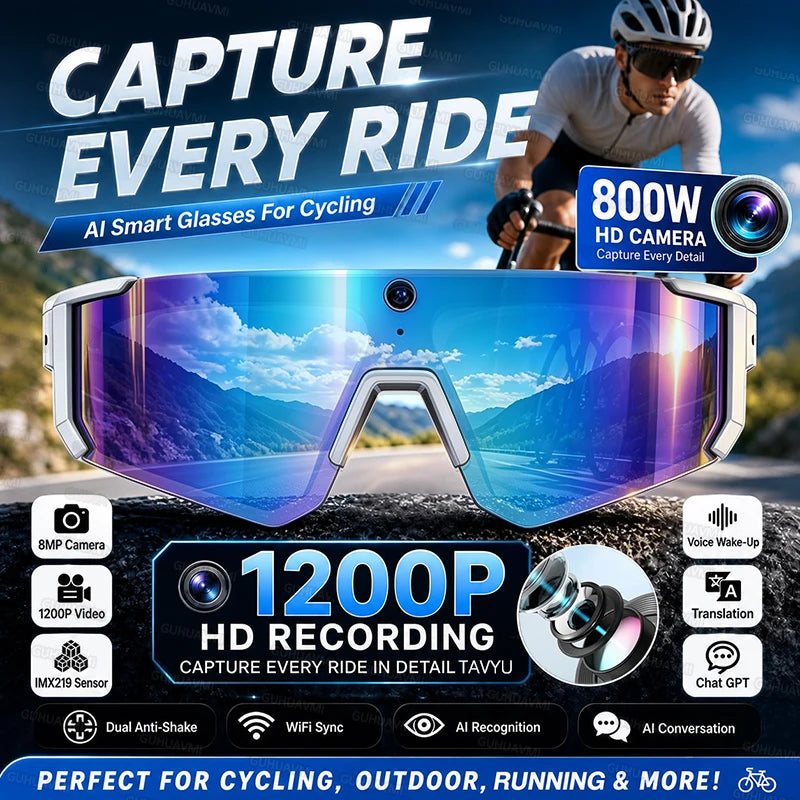 World Premiere 2026 New AI Camera Glasses 4K 60FPS HD Shooting Bluetooth Call Voice Assistant UV400 Sports Smart Glasses Cycling