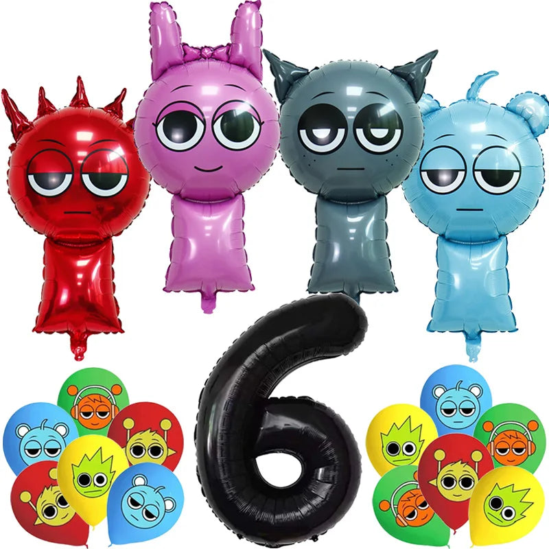 Sprunki Birthday Party Decoration Incredibox Latex Aluminum Foil Balloon For Kids Event Supplies Banner Disposable Tableware