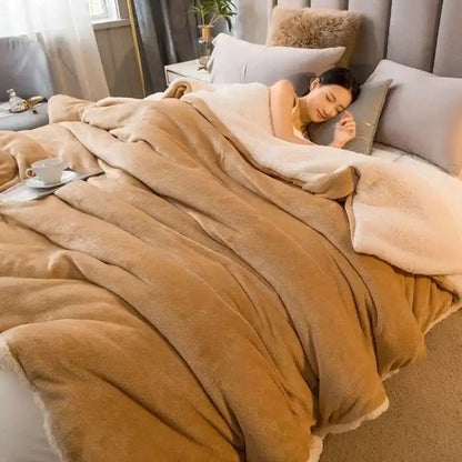 Double-Sided Wool Throw Blanket - White Dark Gray Warm Queen Duvet Cover For Winter, Ideal For Camping & Bedspreads