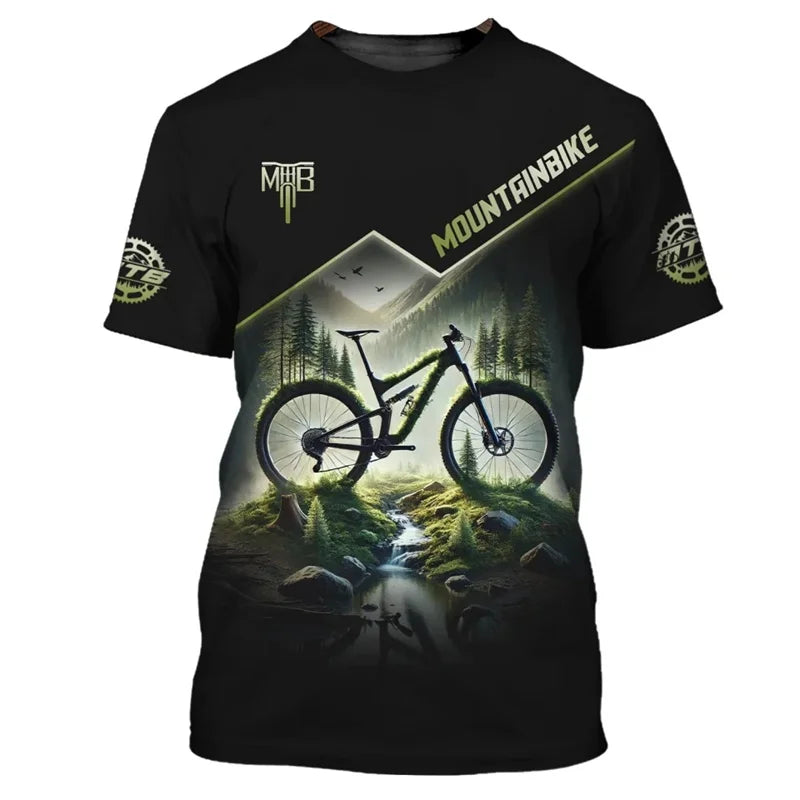 Outdoor Mountain Bike Sport Theme Printed Short-sleeve T-shirt Breathable Casual Sport Top for Cycling Enthusiasts
