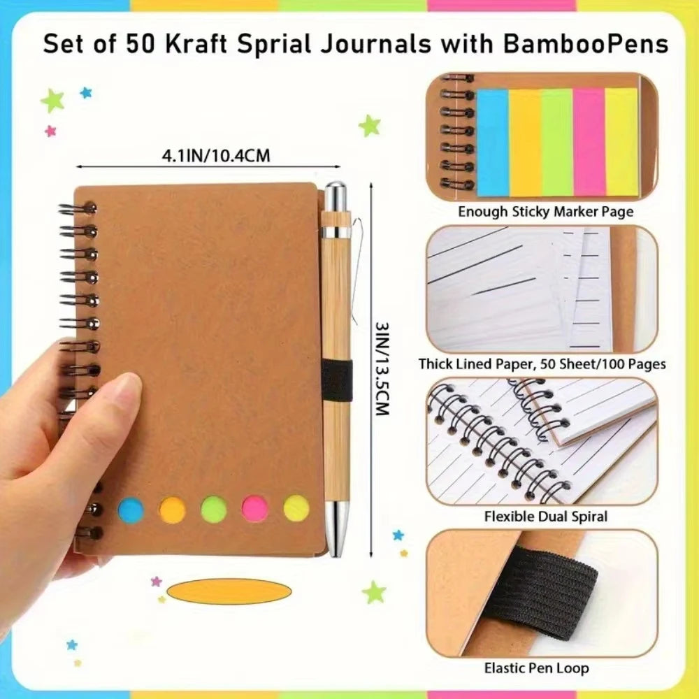Spiral Notebook Set with Sticky Notes Colored Index Tabs Pen Kraft Paper Sticky Note for Team Teacher Employee Appreciation Gift