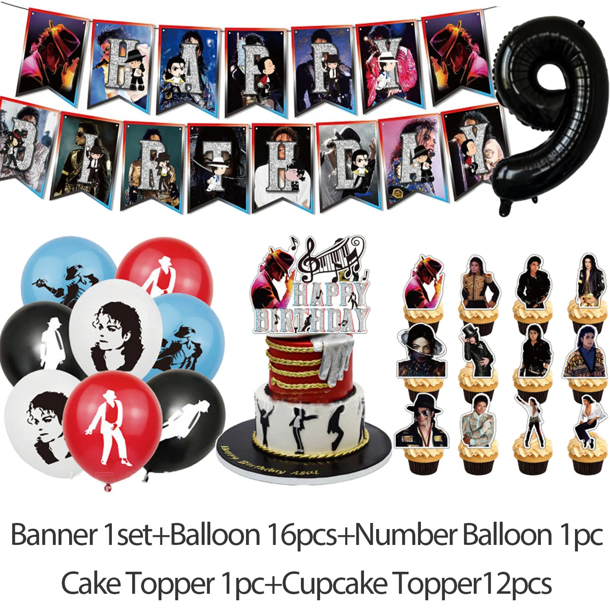 Michael Jacksons Birthday Party Decorations Fans Party Supplies Cake Topper Balloons Background Photo Studio Photography Props