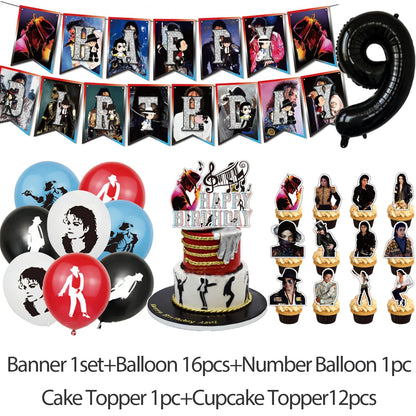 Michael Jacksons Birthday Party Decorations Fans Party Supplies Cake Topper Balloons Background Photo Studio Photography Props