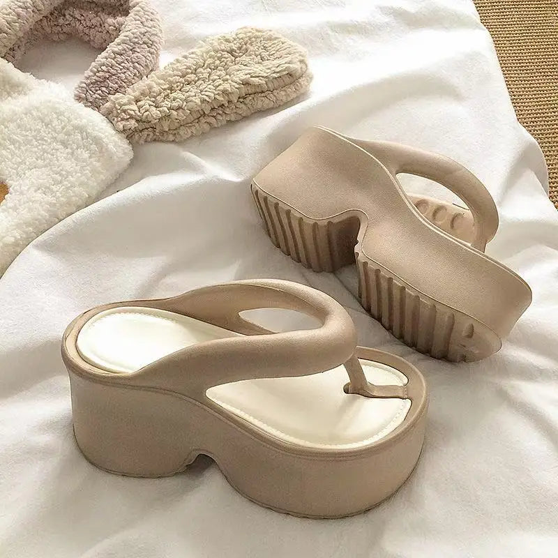 Women's Clip Toe Wedge Flip Flops 2026 Summer Chunky Platform Beach Sandals Woman Thick Sole High Heeled Eva Slippers Slides