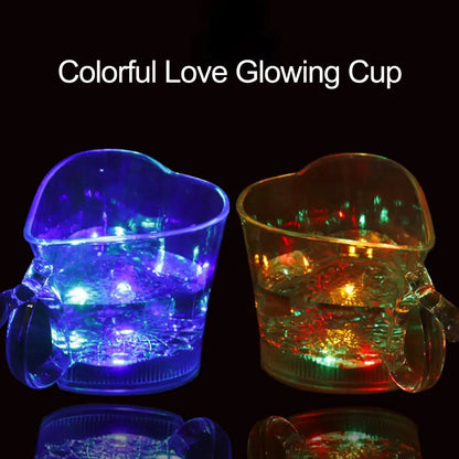 260ML Glowing Cup Transparent Acrylic Mug Luminous Heart-shaped Drinking Cup for Bar Night Club Parties