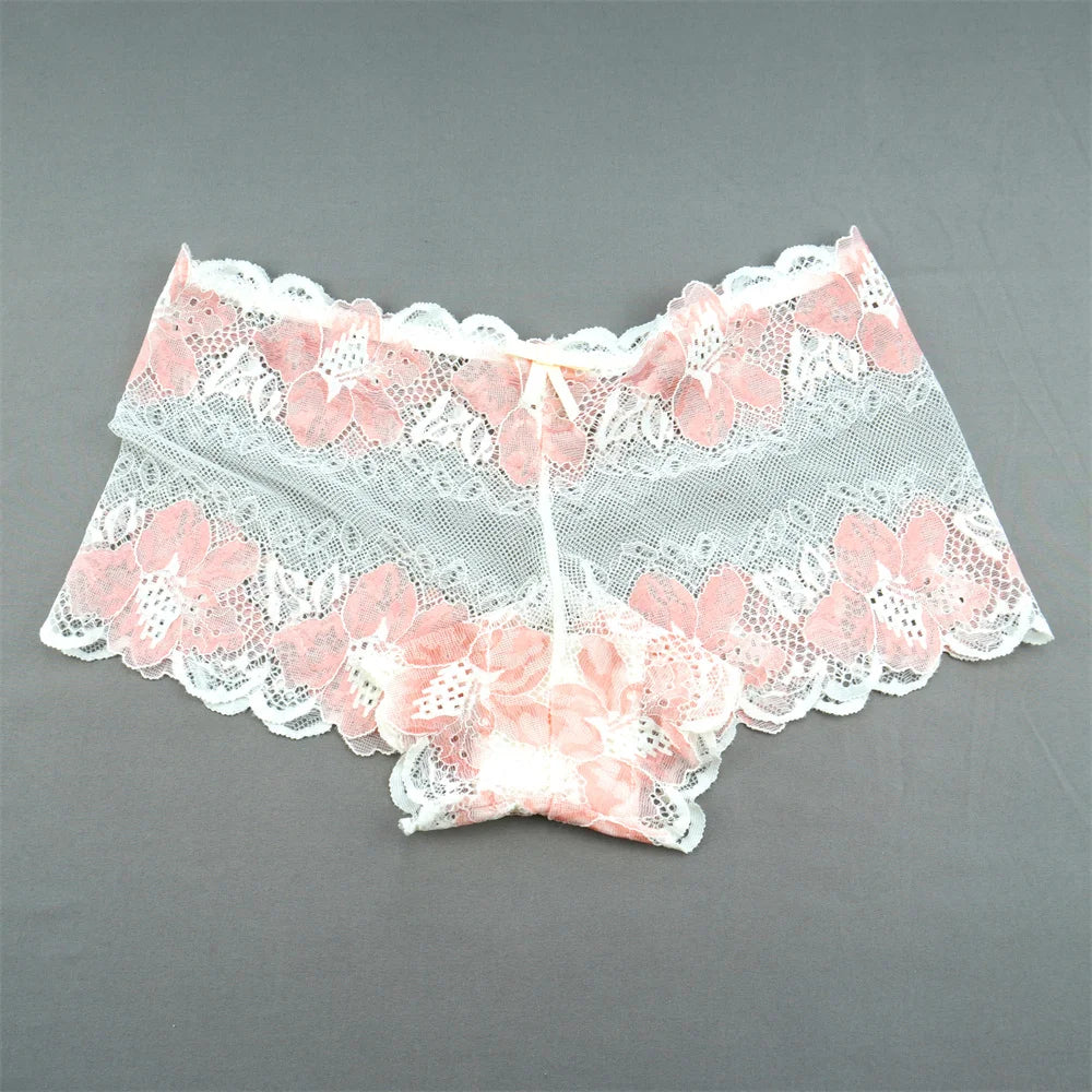 New 2023 Transparent Underwear Women Sexy Lace Panties Women Bikini Bottom Boyshorts Hollow Out Ladies Floral Boxers M-XXL