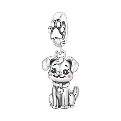 Hot Sale 925 Sterling Silver Dog Cat Cute Pet Animals Pendant Birthday Party Gift for Women Bangle Bracelet Necklace DIY Jewelry