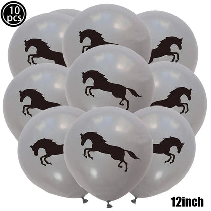 10pcs Horse Balloons Set Party Decor Confetti Sequin Balloons Foil Latex Party Balloons Kid Aldult Cowboy Cowgirl Birthday Party