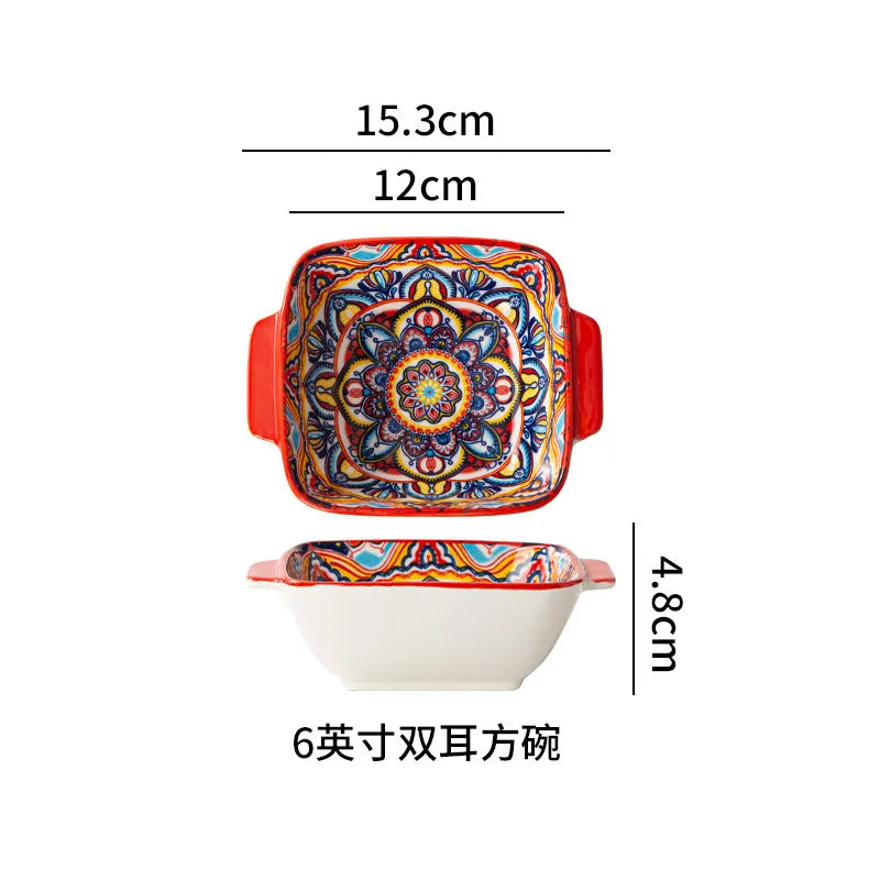 Ceramic Tableware Set Rice Bowl Serving Plate Creative Cutlery Soup Plate Noodle Handle Bowl Sauce Dish Steak Salad Fruit Plate