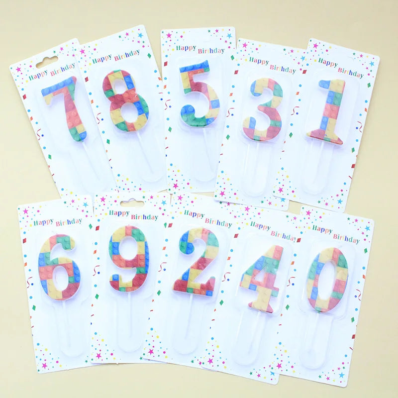 New Building Block Print Number Birthday Candle 0‑9 Digital Cake Topper Block Theme Colorful Cake Decor Birthday Party Supplies